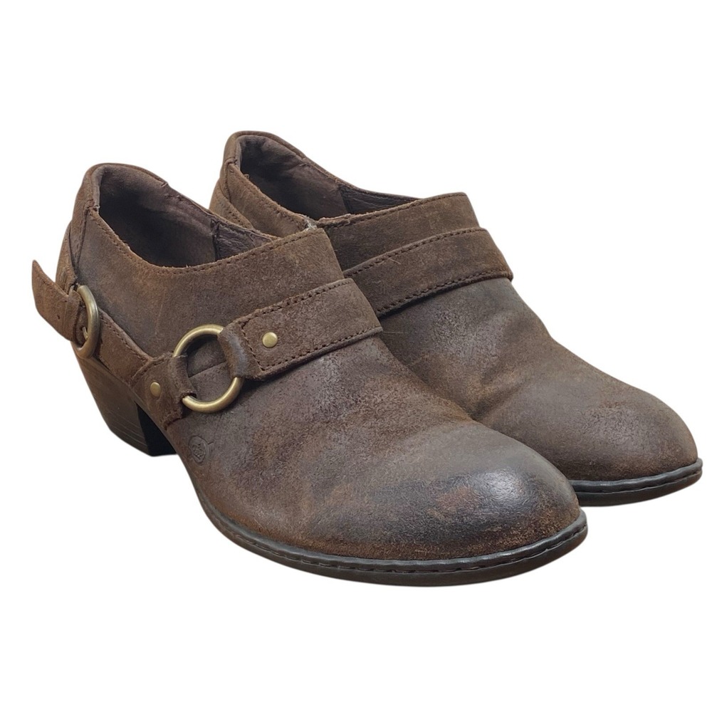 Born Women's Sz 9.5 Brown Leather Zip Harness Comfort Career Ankle Boots